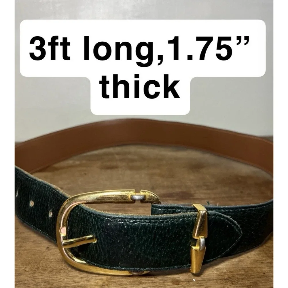Vintage Belt-real Pigskin Leather-emeral Green Gold Tone, Hippie Chic Academia